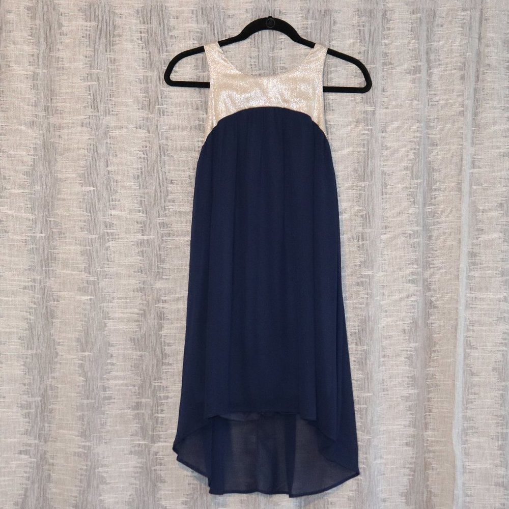 Gold and Navy Blue High Low Dress
